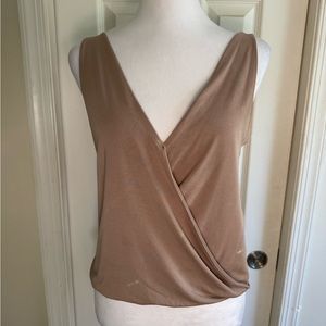 Beige fancy sleeveless V-Neck blouse - size S